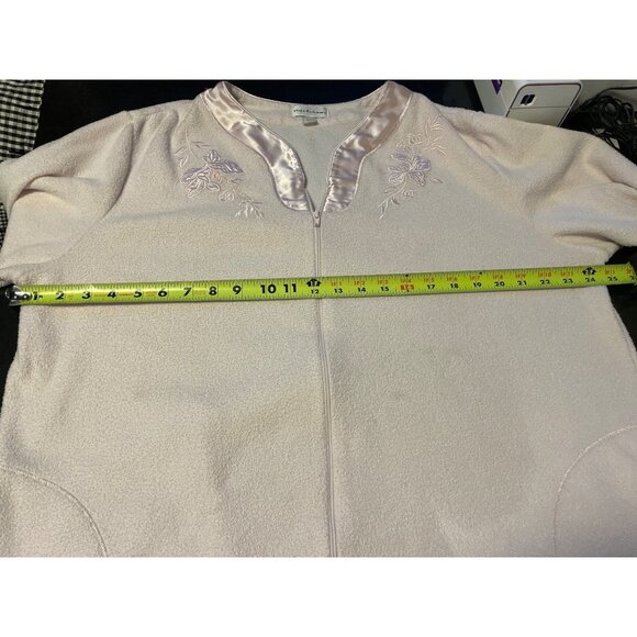 Miss Elaine Light Pink Embroidered Full Zip Collarless Robe Sz XL - Picture 6 of 7